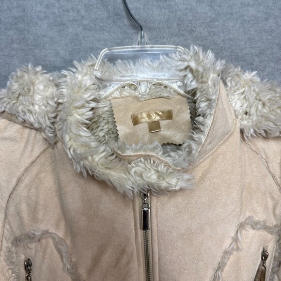 Wilson's Leather L Faux Suede Hooded Short Jacket Faux Fur Lining Tan Zip Up - Picture 4 of 16